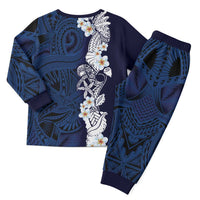 Blue Samoa Tattoo Christmas Pajama Set Plumeria Samoan Ocean Tatau Pattern LT14 - Polynesian Pride