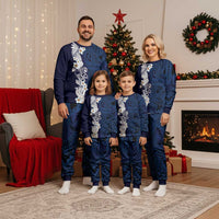 Blue Samoa Tattoo Christmas Pajama Set Plumeria Samoan Ocean Tatau Pattern LT14 - Polynesian Pride