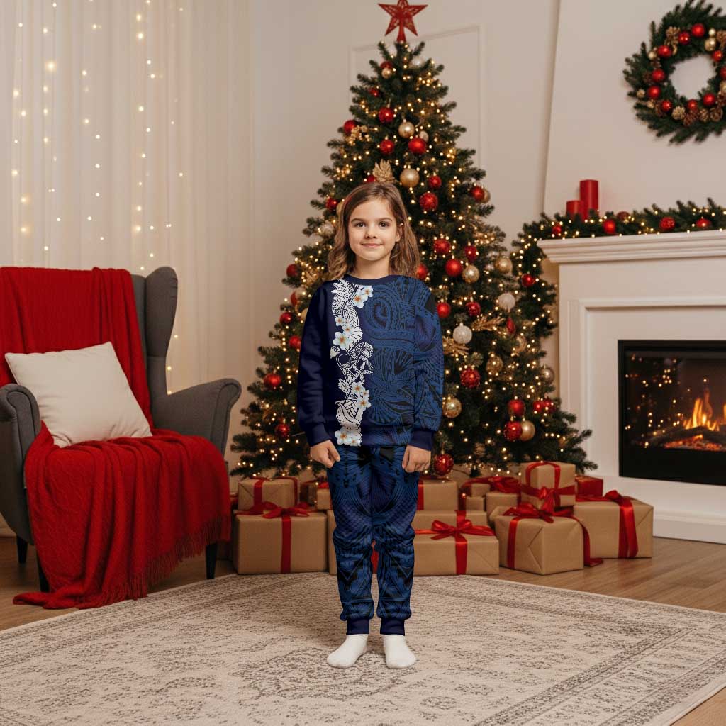 Blue Samoa Tattoo Christmas Pajama Set Plumeria Samoan Ocean Tatau Pattern LT14 Kid Blue - Polynesian Pride