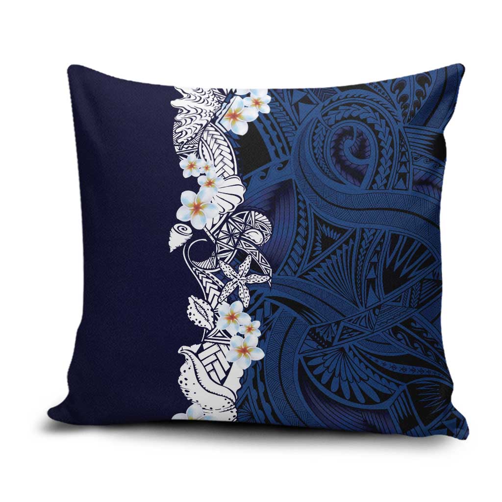 Blue Samoa Tattoo Pillow Cover Plumeria Samoan Ocean Tatau Pattern LT14 Blue - Polynesian Pride