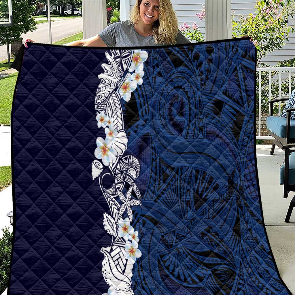 Blue Samoa Tattoo Quilt Plumeria Samoan Ocean Tatau Pattern LT14 Blue - Polynesian Pride