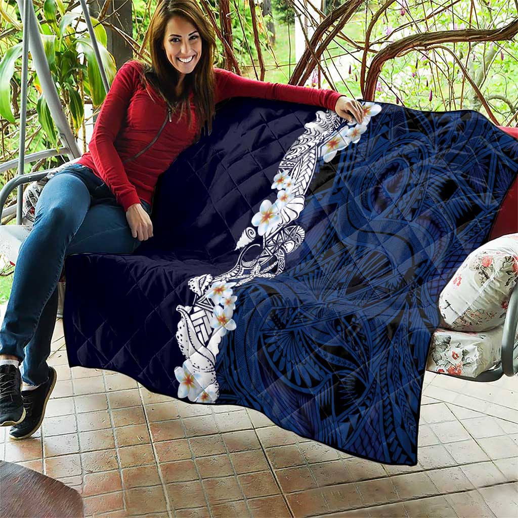 Blue Samoa Tattoo Quilt Plumeria Samoan Ocean Tatau Pattern LT14 - Polynesian Pride
