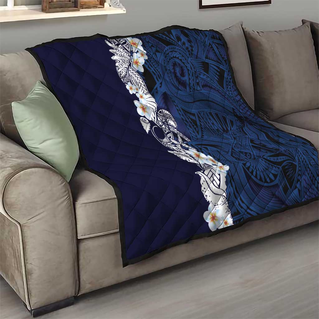 Blue Samoa Tattoo Quilt Plumeria Samoan Ocean Tatau Pattern LT14 - Polynesian Pride