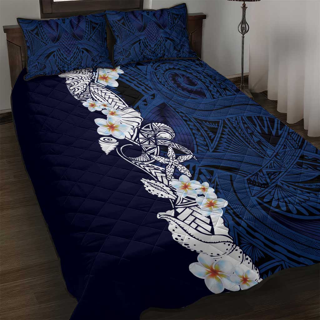 Blue Samoa Tattoo Quilt Bed Set Plumeria Samoan Ocean Tatau Pattern LT14 Blue - Polynesian Pride