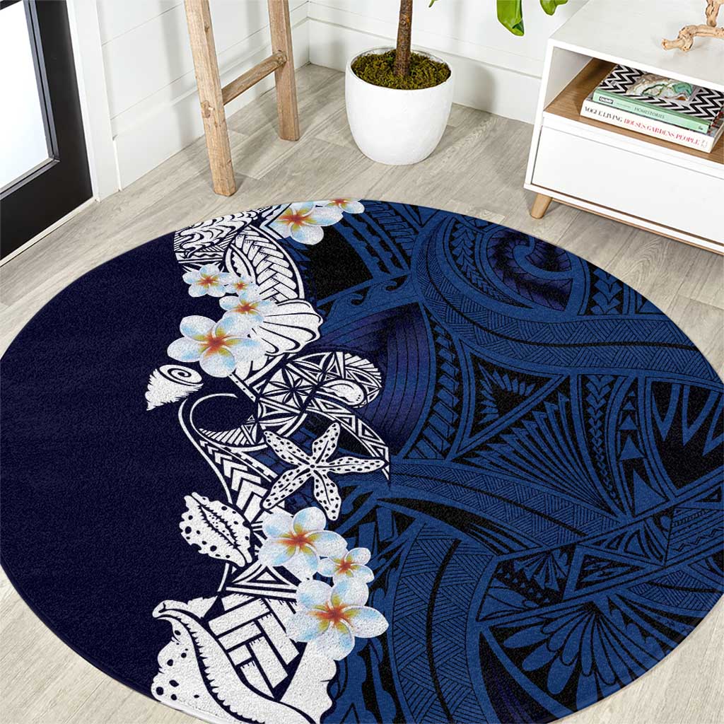 Blue Samoa Tattoo Round Carpet Plumeria Samoan Ocean Tatau Pattern LT14 Blue - Polynesian Pride