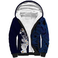 Blue Samoa Tattoo Sherpa Hoodie Plumeria Samoan Ocean Tatau Pattern LT14 Unisex Blue - Polynesian Pride