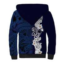 Blue Samoa Tattoo Sherpa Hoodie Plumeria Samoan Ocean Tatau Pattern LT14 - Polynesian Pride