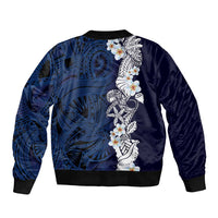 Blue Samoa Tattoo Sleeve Zip Bomber Jacket Plumeria Samoan Ocean Tatau Pattern LT14 - Polynesian Pride