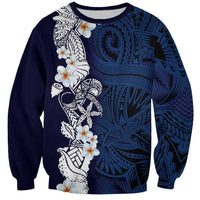 Blue Samoa Tattoo Sweatshirt Plumeria Samoan Ocean Tatau Pattern LT14 Unisex Blue - Polynesian Pride