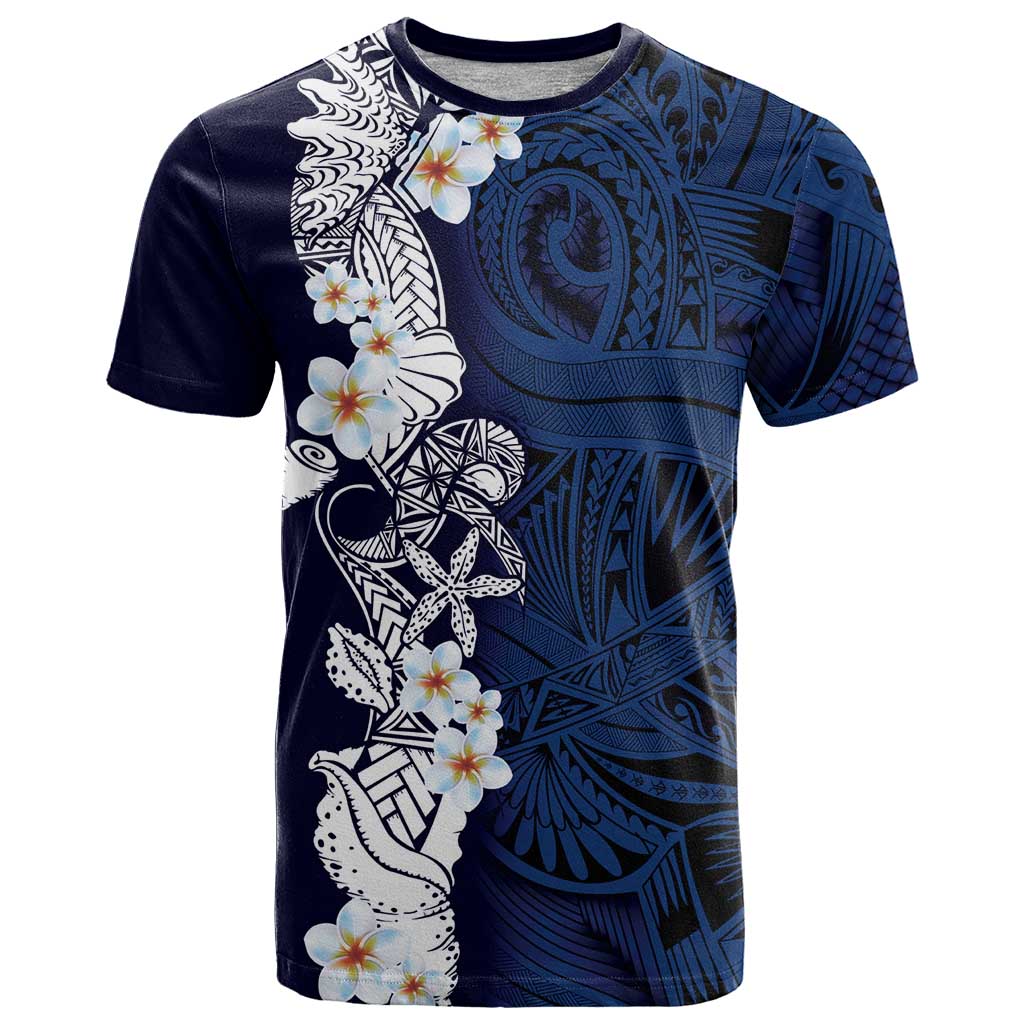 Blue Samoa Tattoo T Shirt Plumeria Samoan Ocean Tatau Pattern LT14 Blue - Polynesian Pride