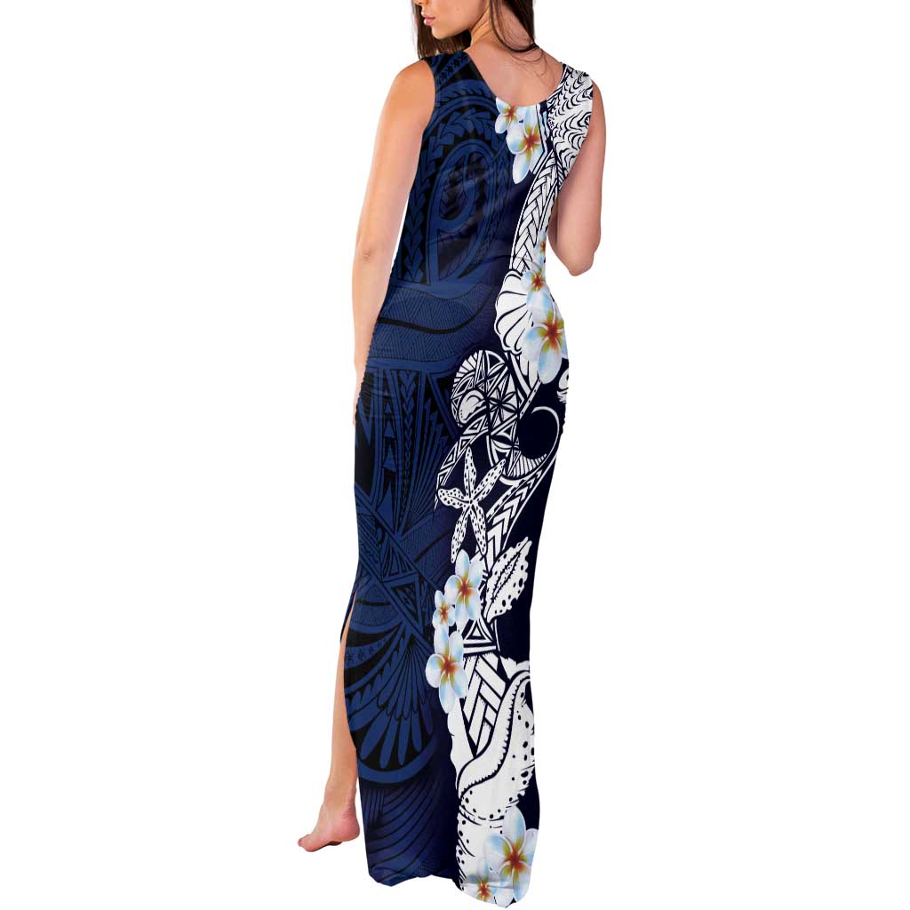 Blue Samoa Tattoo Tank Maxi Dress Plumeria Samoan Ocean Tatau Pattern LT14 - Polynesian Pride