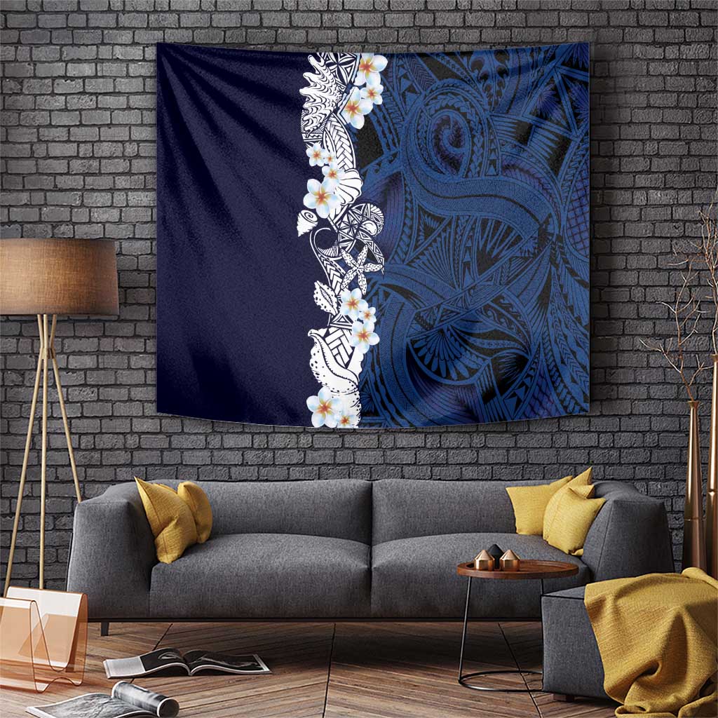 Blue Samoa Tattoo Tapestry Plumeria Samoan Ocean Tatau Pattern LT14 Blue - Polynesian Pride