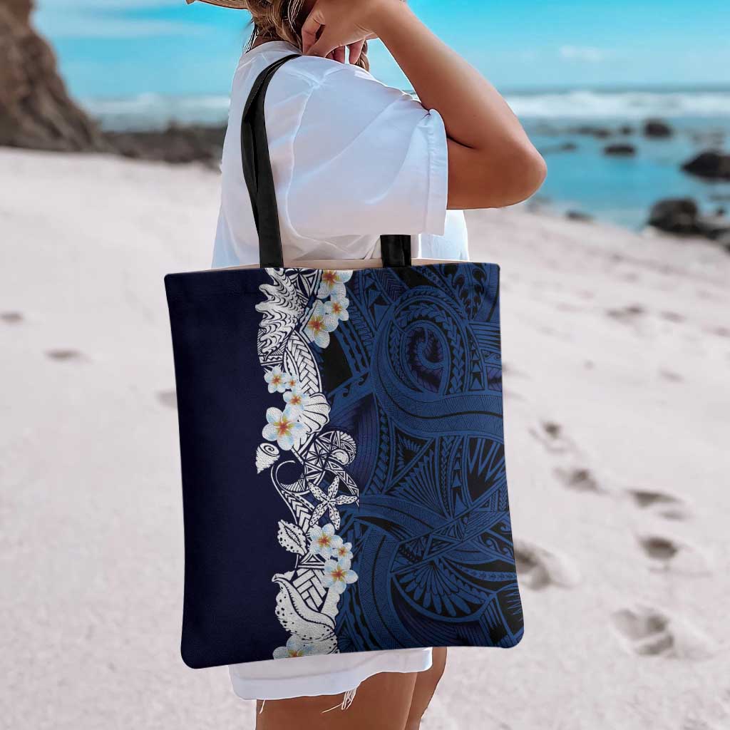 Blue Samoa Tattoo Tote Bag Plumeria Samoan Ocean Tatau Pattern LT14 - Polynesian Pride