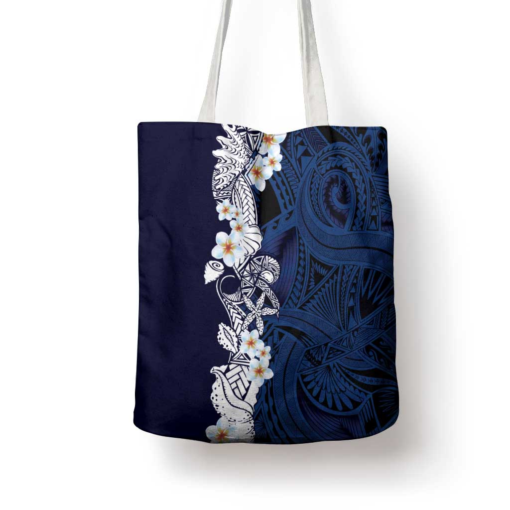 Blue Samoa Tattoo Tote Bag Plumeria Samoan Ocean Tatau Pattern LT14 - Polynesian Pride
