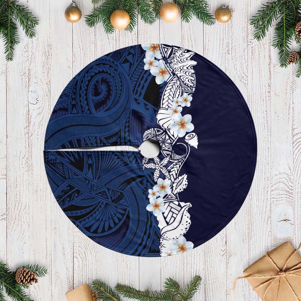 Blue Samoa Tattoo Tree Skirt Plumeria Samoan Ocean Tatau Pattern LT14 Casual Blue - Polynesian Pride