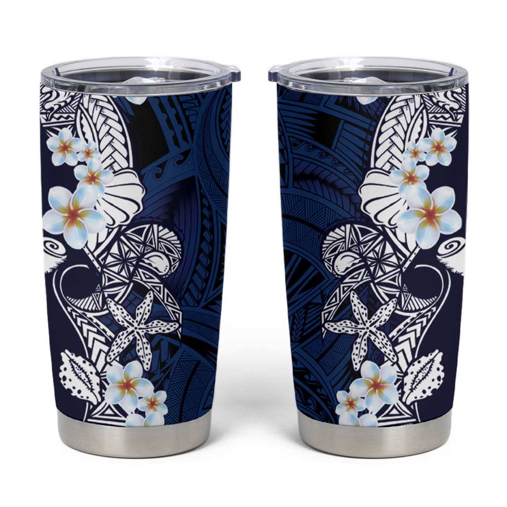 Blue Samoa Tattoo Tumbler Cup Plumeria Samoan Ocean Tatau Pattern LT14 Blue - Polynesian Pride
