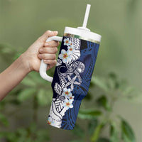 Blue Samoa Tattoo Tumbler With Handle Plumeria Samoan Ocean Tatau Pattern LT14 - Polynesian Pride