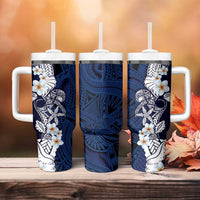 Blue Samoa Tattoo Tumbler With Handle Plumeria Samoan Ocean Tatau Pattern LT14 - Polynesian Pride