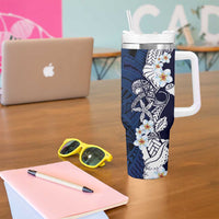 Blue Samoa Tattoo Tumbler With Handle Plumeria Samoan Ocean Tatau Pattern LT14 - Polynesian Pride