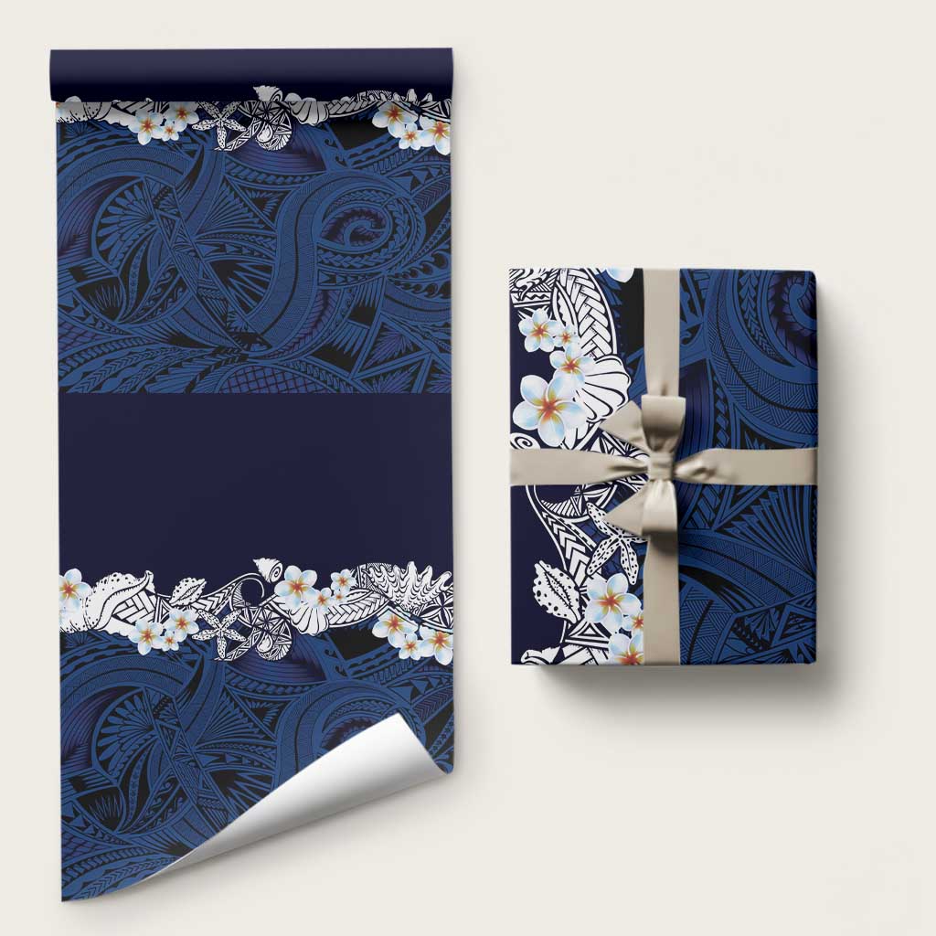 Blue Samoa Tattoo Wrapping Paper Plumeria Samoan Ocean Tatau Pattern LT14 58" × 23" Blue - Polynesian Pride