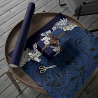Blue Samoa Tattoo Wrapping Paper Plumeria Samoan Ocean Tatau Pattern LT14 - Polynesian Pride