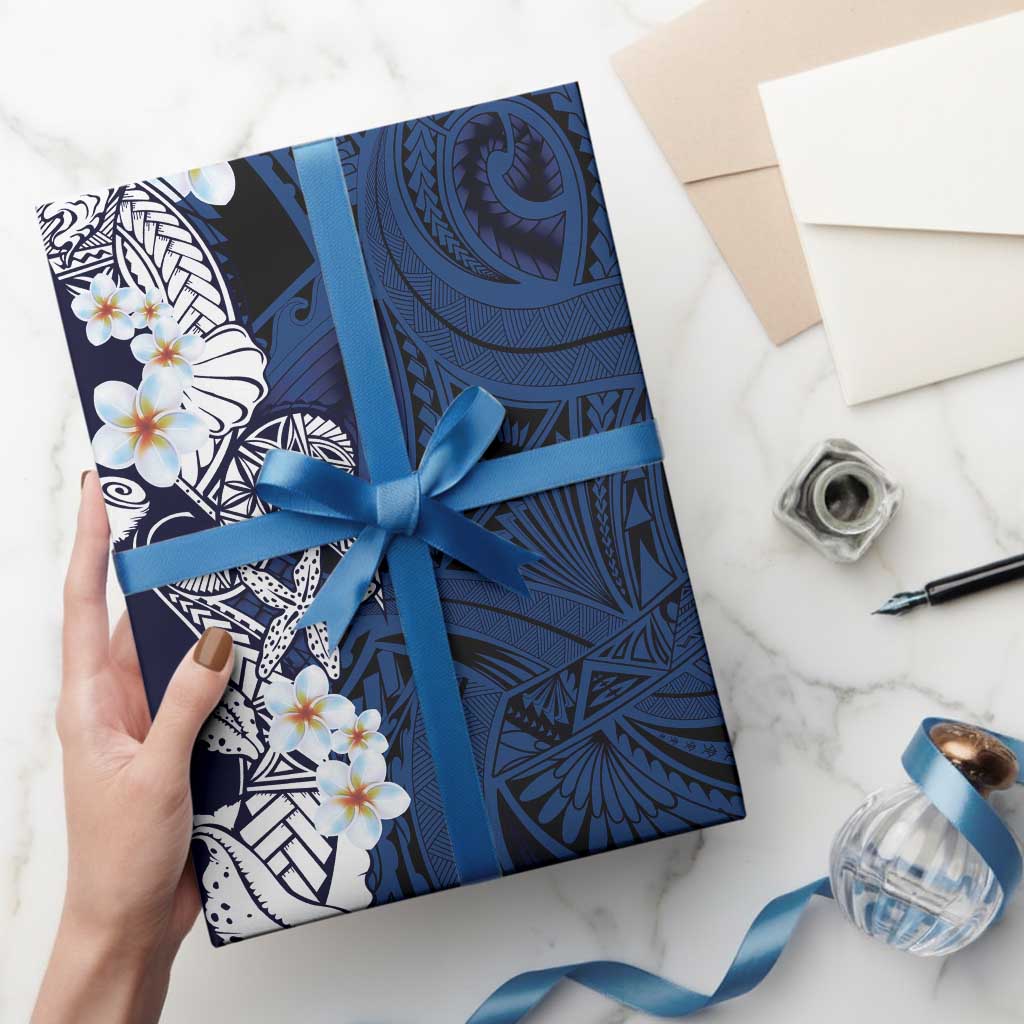 Blue Samoa Tattoo Wrapping Paper Plumeria Samoan Ocean Tatau Pattern LT14 - Polynesian Pride