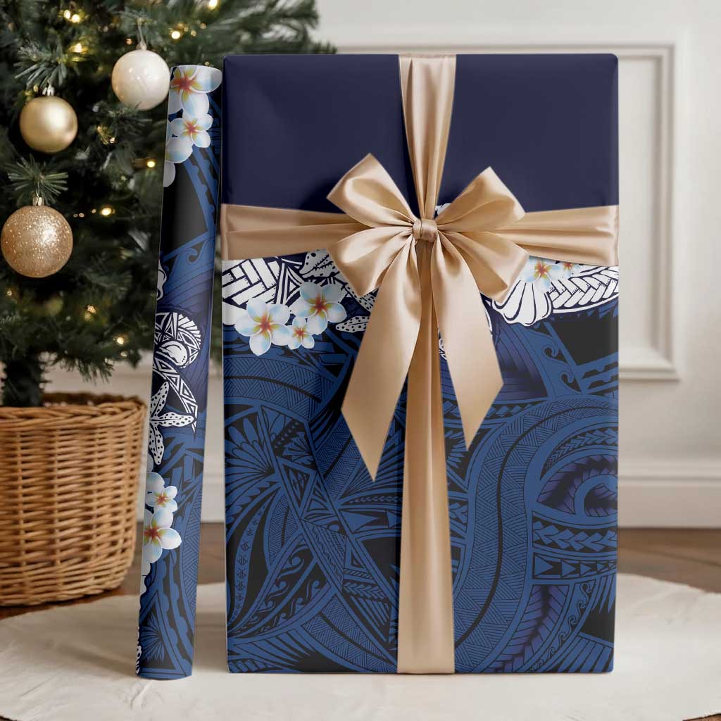 Blue Samoa Tattoo Wrapping Paper Plumeria Samoan Ocean Tatau Pattern LT14 - Polynesian Pride