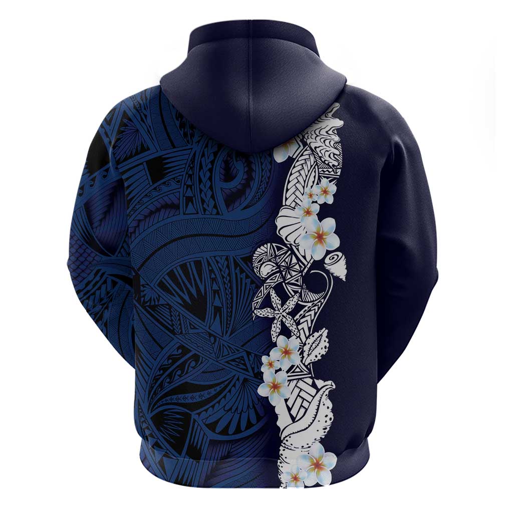 Blue Samoa Tattoo Zip Hoodie Plumeria Samoan Ocean Tatau Pattern LT14 - Polynesian Pride