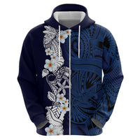 Blue Samoa Tattoo Zip Hoodie Plumeria Samoan Ocean Tatau Pattern LT14 - Polynesian Pride