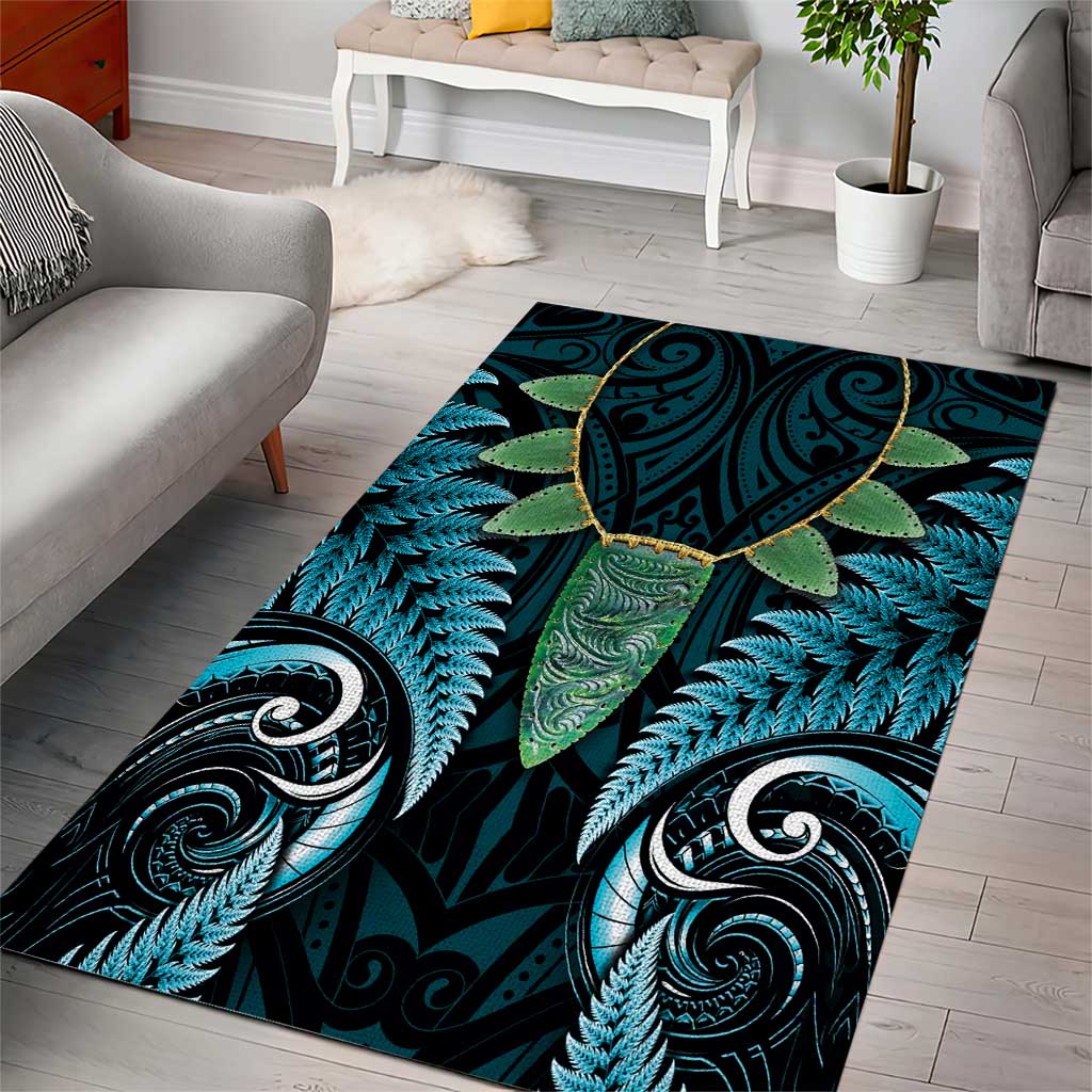 Aotearoa Pounamu Niho Area Rug Silver Fern Mix Maori Pattern - Turquoise LT14 - Polynesian Pride