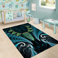 Aotearoa Pounamu Niho Area Rug Silver Fern Mix Maori Pattern - Turquoise LT14 - Polynesian Pride
