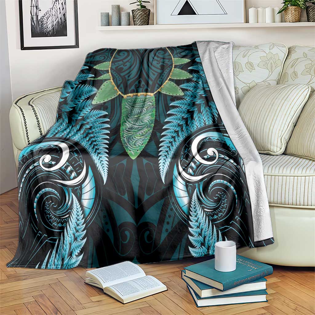 Aotearoa Pounamu Niho Blanket Silver Fern Mix Maori Pattern - Turquoise LT14 Turquoise - Polynesian Pride