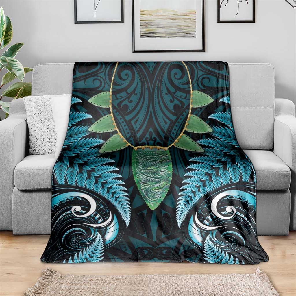 Aotearoa Pounamu Niho Blanket Silver Fern Mix Maori Pattern - Turquoise LT14 - Polynesian Pride