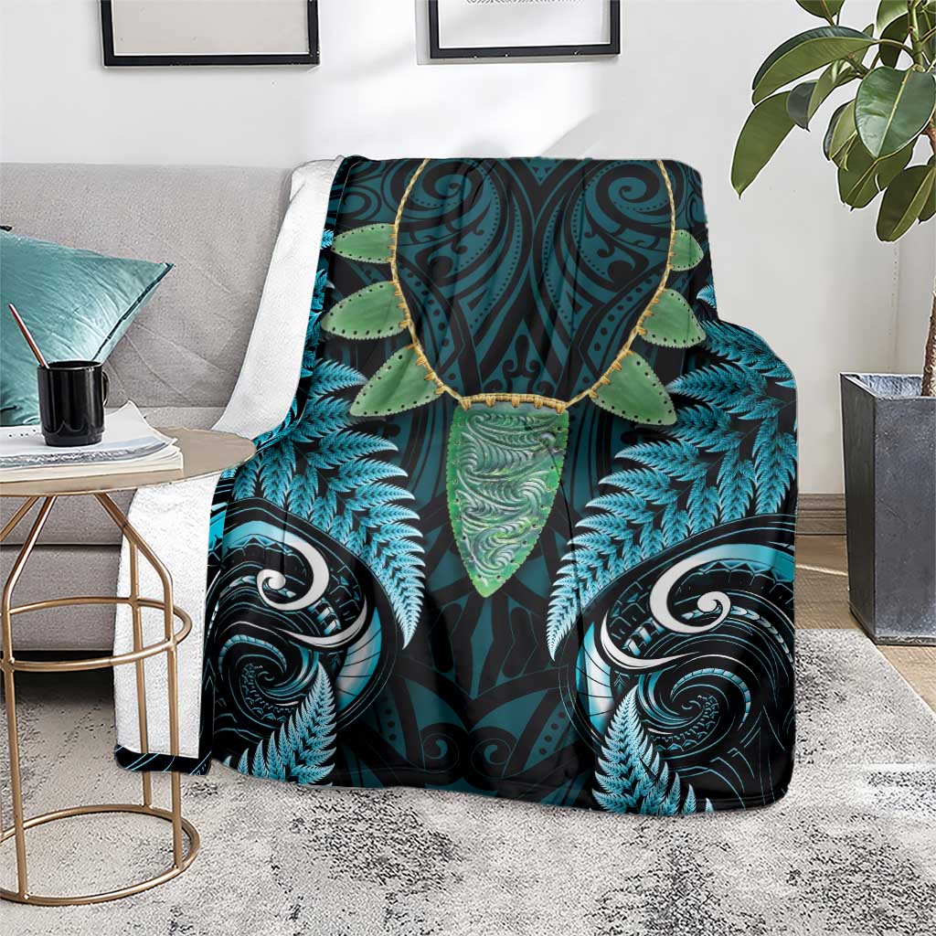 Aotearoa Pounamu Niho Blanket Silver Fern Mix Maori Pattern - Turquoise LT14 - Polynesian Pride