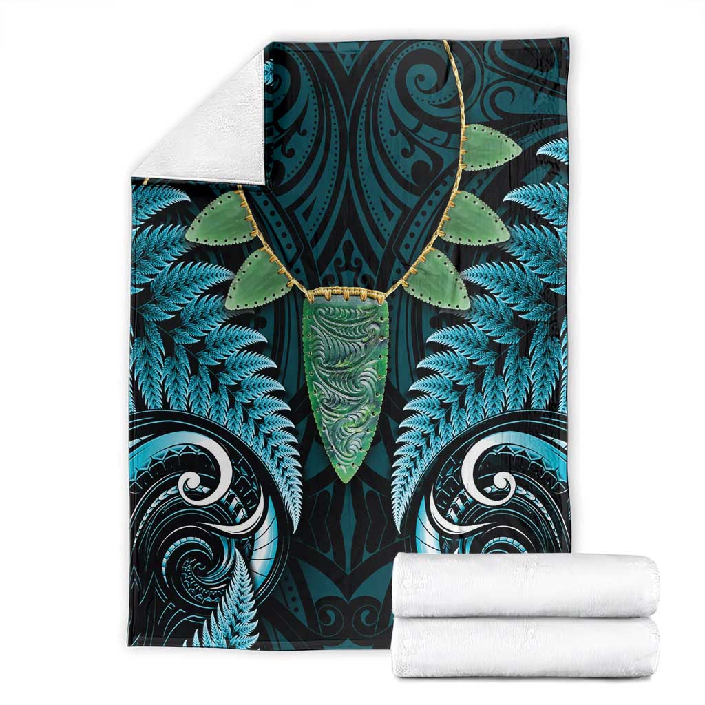 Aotearoa Pounamu Niho Blanket Silver Fern Mix Maori Pattern - Turquoise LT14 - Polynesian Pride