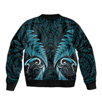 Aotearoa Pounamu Niho Bomber Jacket Silver Fern Mix Maori Pattern - Turquoise LT14 - Polynesian Pride