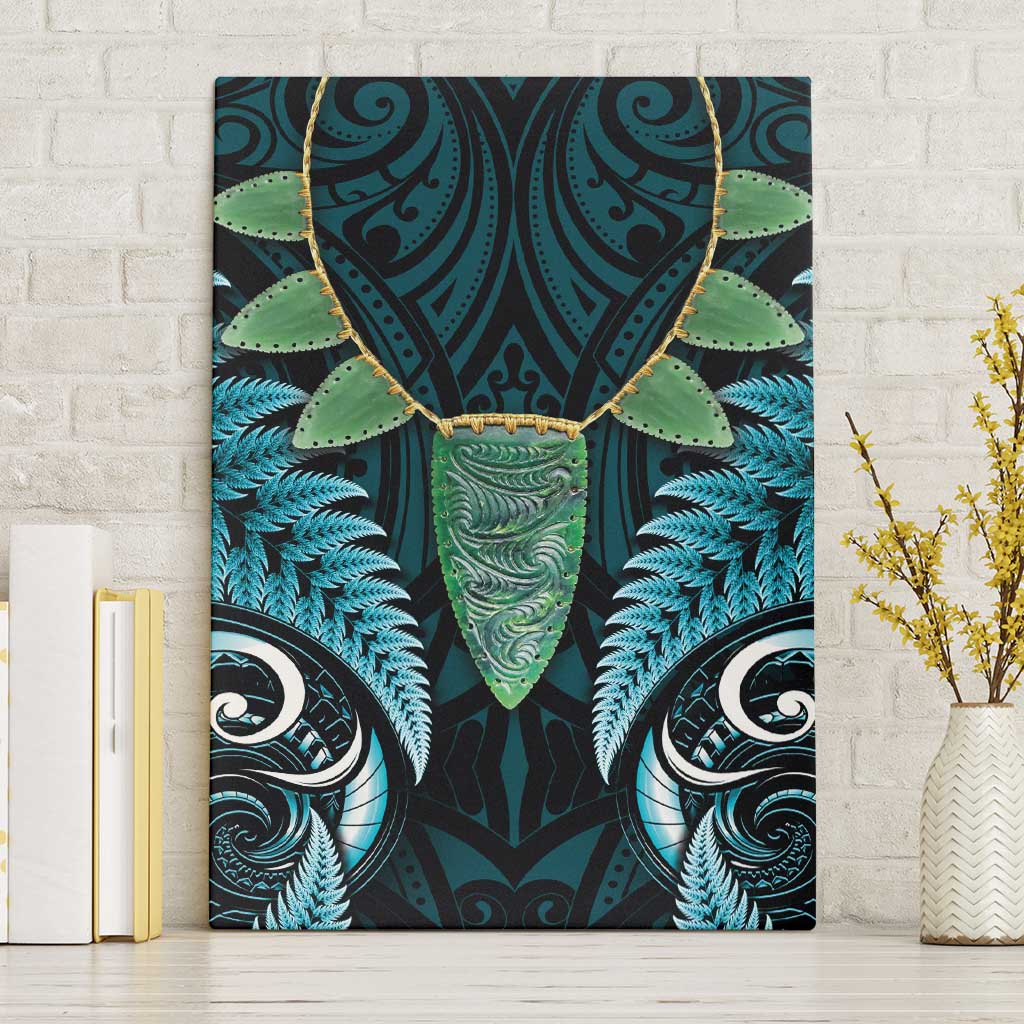 Aotearoa Pounamu Niho Canvas Wall Art Silver Fern Mix Maori Pattern - Turquoise