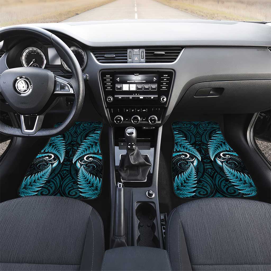 Aotearoa Pounamu Niho Car Mats Silver Fern Mix Maori Pattern - Turquoise LT14 Set 2pcs - Front Turquoise - Polynesian Pride