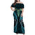 Aotearoa Pounamu Niho Family Matching Off Shoulder Maxi Dress and Hawaiian Shirt Silver Fern Mix Maori Pattern - Turquoise