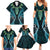 Aotearoa Pounamu Niho Family Matching Summer Maxi Dress and Hawaiian Shirt Silver Fern Mix Maori Pattern - Turquoise