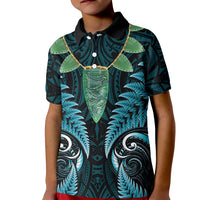 Aotearoa Pounamu Niho Kid Polo Shirt Silver Fern Mix Maori Pattern - Turquoise LT14 Kid Turquoise - Polynesian Pride
