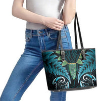 Aotearoa Pounamu Niho Leather Tote Bag Silver Fern Mix Maori Pattern - Turquoise LT14 - Polynesian Pride