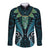 Aotearoa Pounamu Niho Long Sleeve Button Shirt Silver Fern Mix Maori Pattern - Turquoise