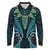 Aotearoa Pounamu Niho Long Sleeve Polo Shirt Silver Fern Mix Maori Pattern - Turquoise