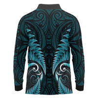 Aotearoa Pounamu Niho Long Sleeve Polo Shirt Silver Fern Mix Maori Pattern - Turquoise LT14 - Polynesian Pride