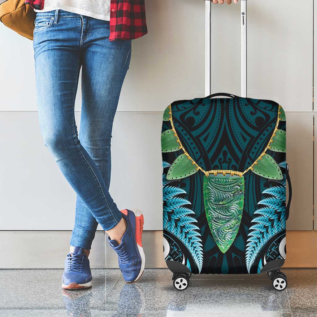 Aotearoa Pounamu Niho Luggage Cover Silver Fern Mix Maori Pattern - Turquoise LT14 - Polynesian Pride
