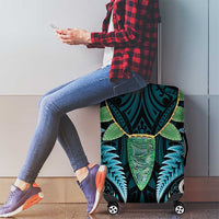 Aotearoa Pounamu Niho Luggage Cover Silver Fern Mix Maori Pattern - Turquoise LT14 - Polynesian Pride