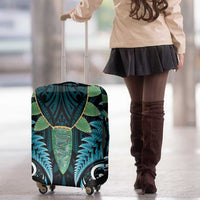 Aotearoa Pounamu Niho Luggage Cover Silver Fern Mix Maori Pattern - Turquoise LT14 - Polynesian Pride