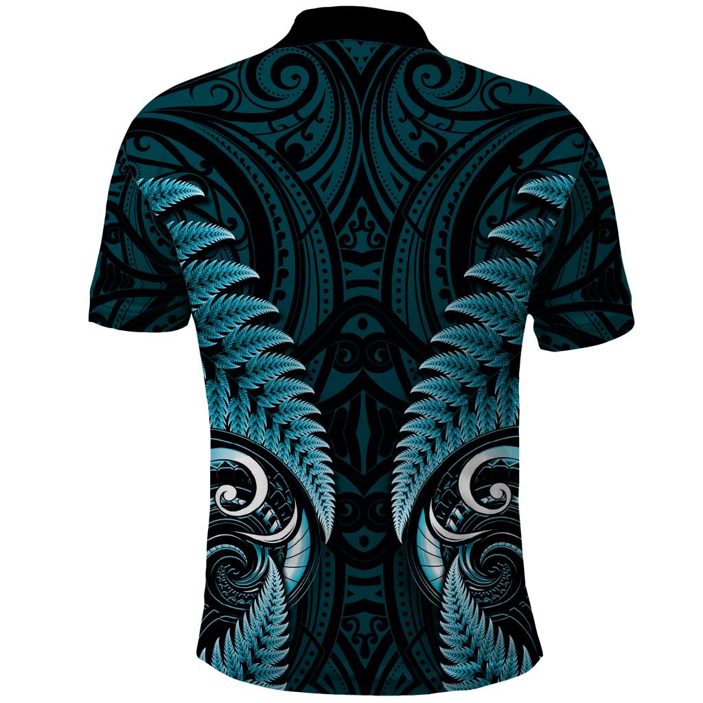 Aotearoa Pounamu Niho Polo Shirt Silver Fern Mix Maori Pattern - Turquoise LT14 - Polynesian Pride