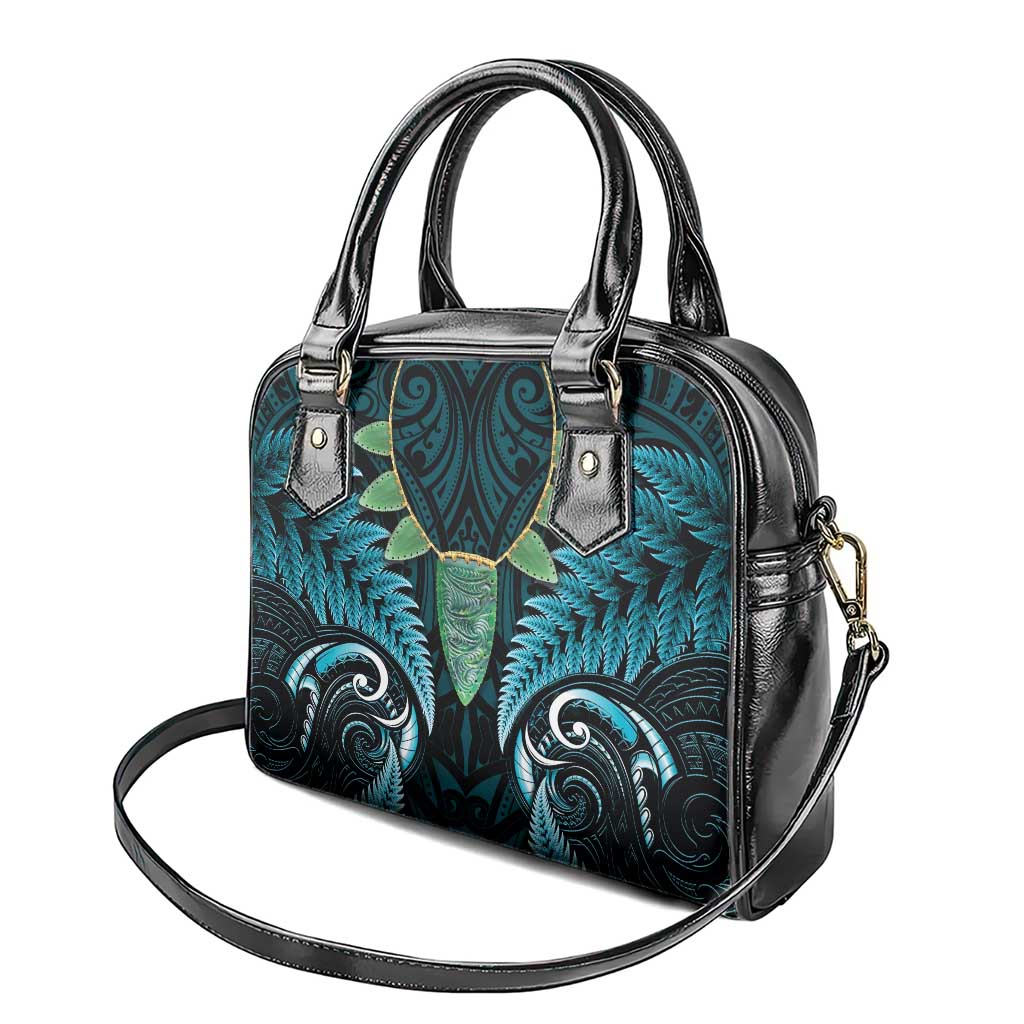 Aotearoa Pounamu Niho Shoulder Handbag Silver Fern Mix Maori Pattern - Turquoise LT14 - Polynesian Pride